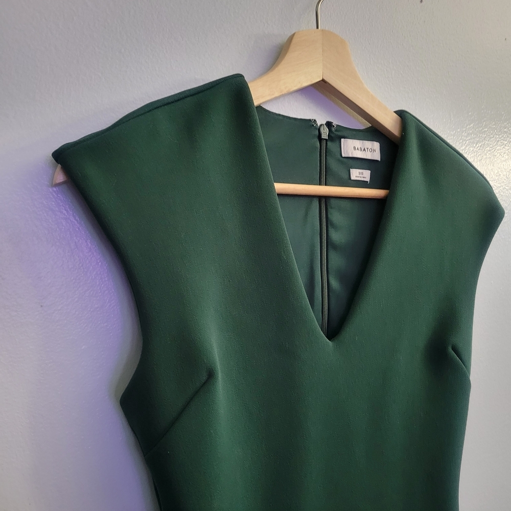 BABATON ARITZIA 'Press' V-neckline Forest Green Midi Dress - Picture 9 of 14